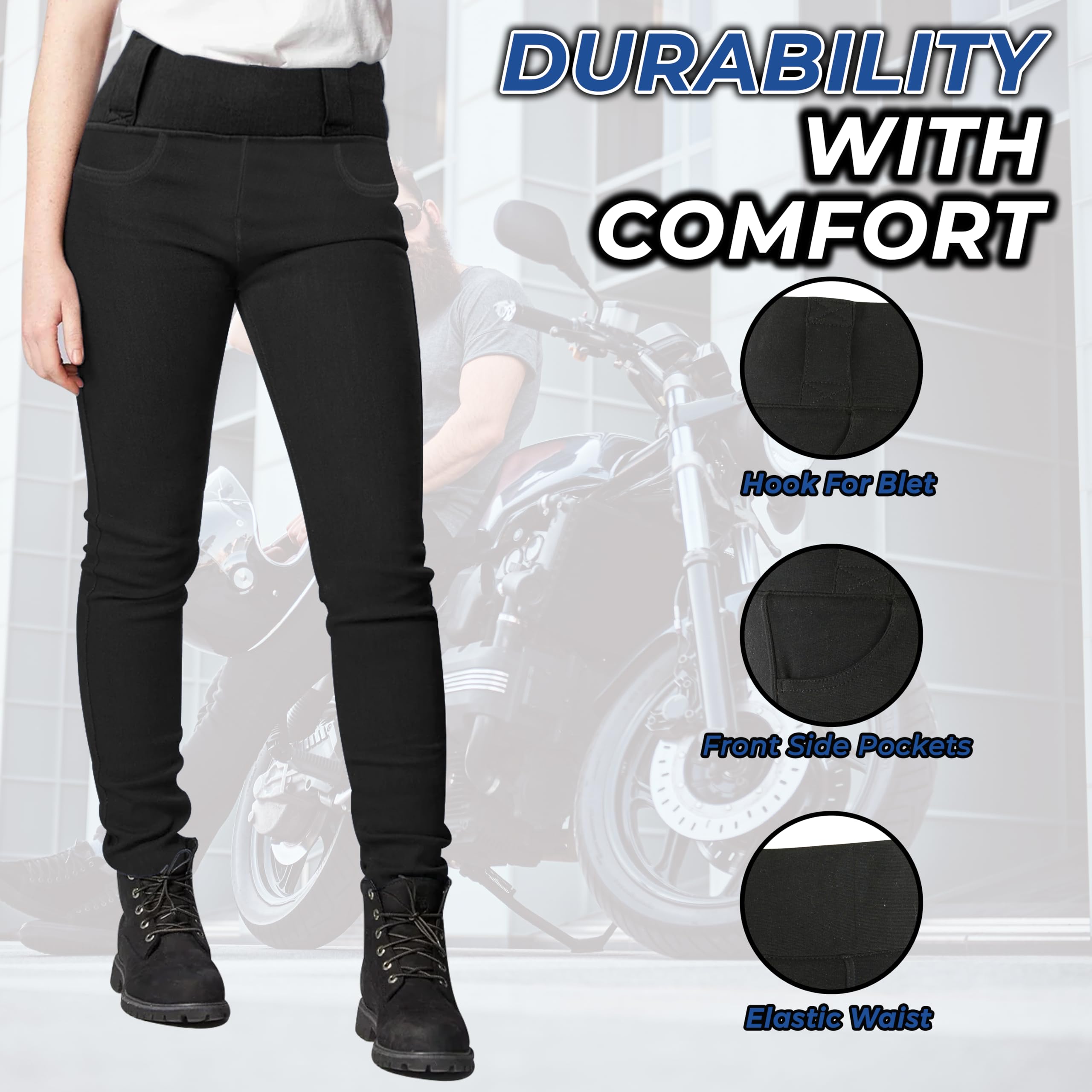 Bikers Gear - Leggings protectores de motocicleta para mujer, transpirables, elásticos, ajustados, con armadura Ce extraíble