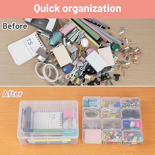 Miniatura 5 de Pequeña caja de almacenamiento de plástico, 39 piezas de plástico, cajas organizadoras de cuentas con tapa, mini cajas rectangulares, estuche de