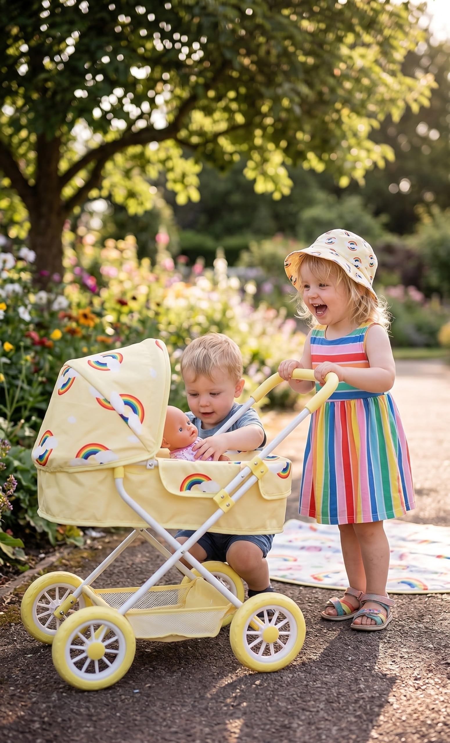 Roma Rupert - Passeggino per bambole adatto a partire da 24 mesi, altezza manico 57 cm, primula