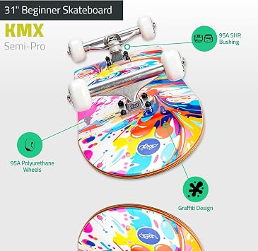KMX Complete Beginner Skateboard with Cool Graphic + Skate Tool
