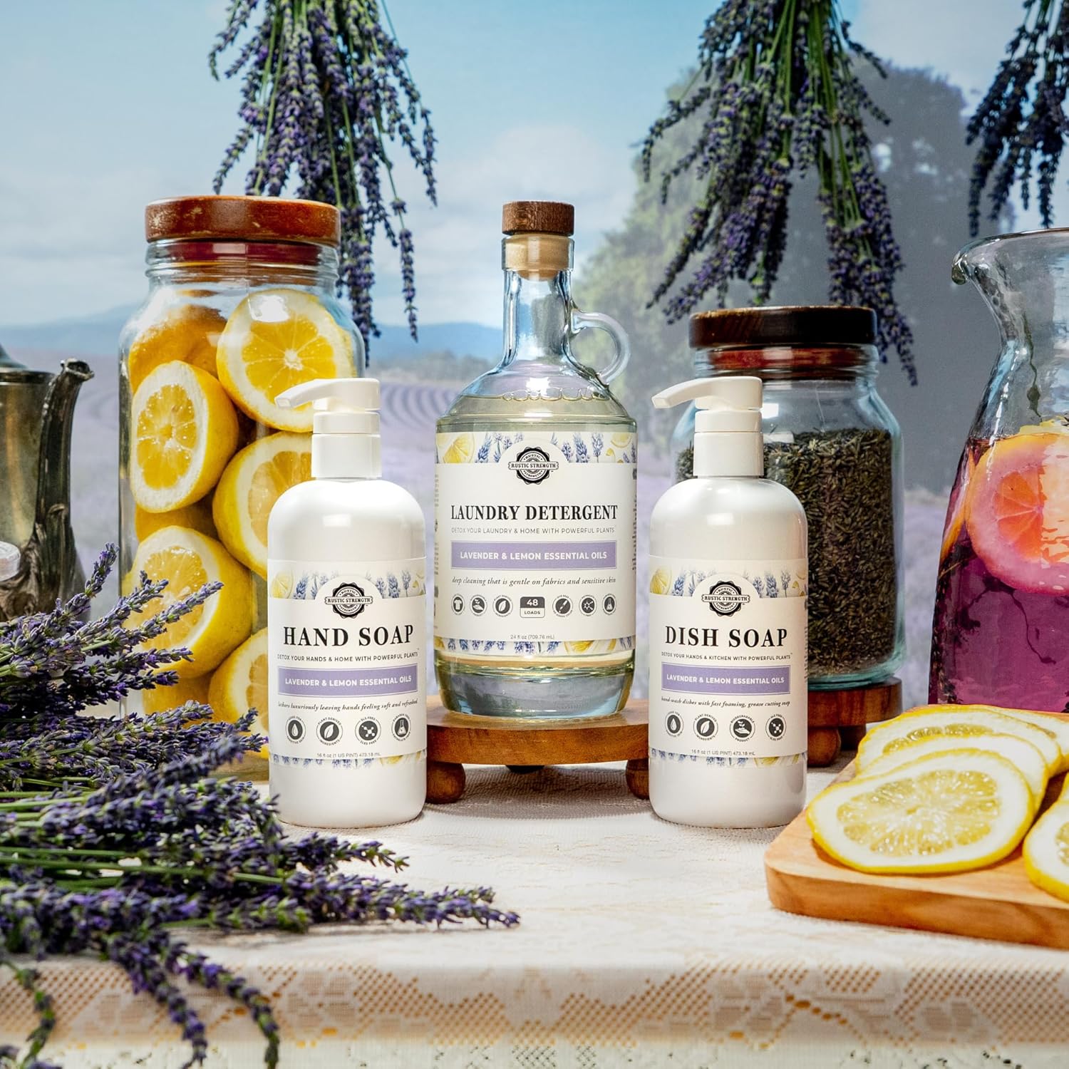 Rustic Strength Natural Dish Soap with Lavender and Lemon Essential Oils, Plant-Derived, Biodegradable, 64 oz