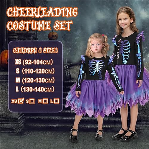 Miniatura 2 de Disfraz de esqueleto de Halloween para niños, vestido tutú de esqueleto para niña, disfraz de esqueleto reflectante para niñas