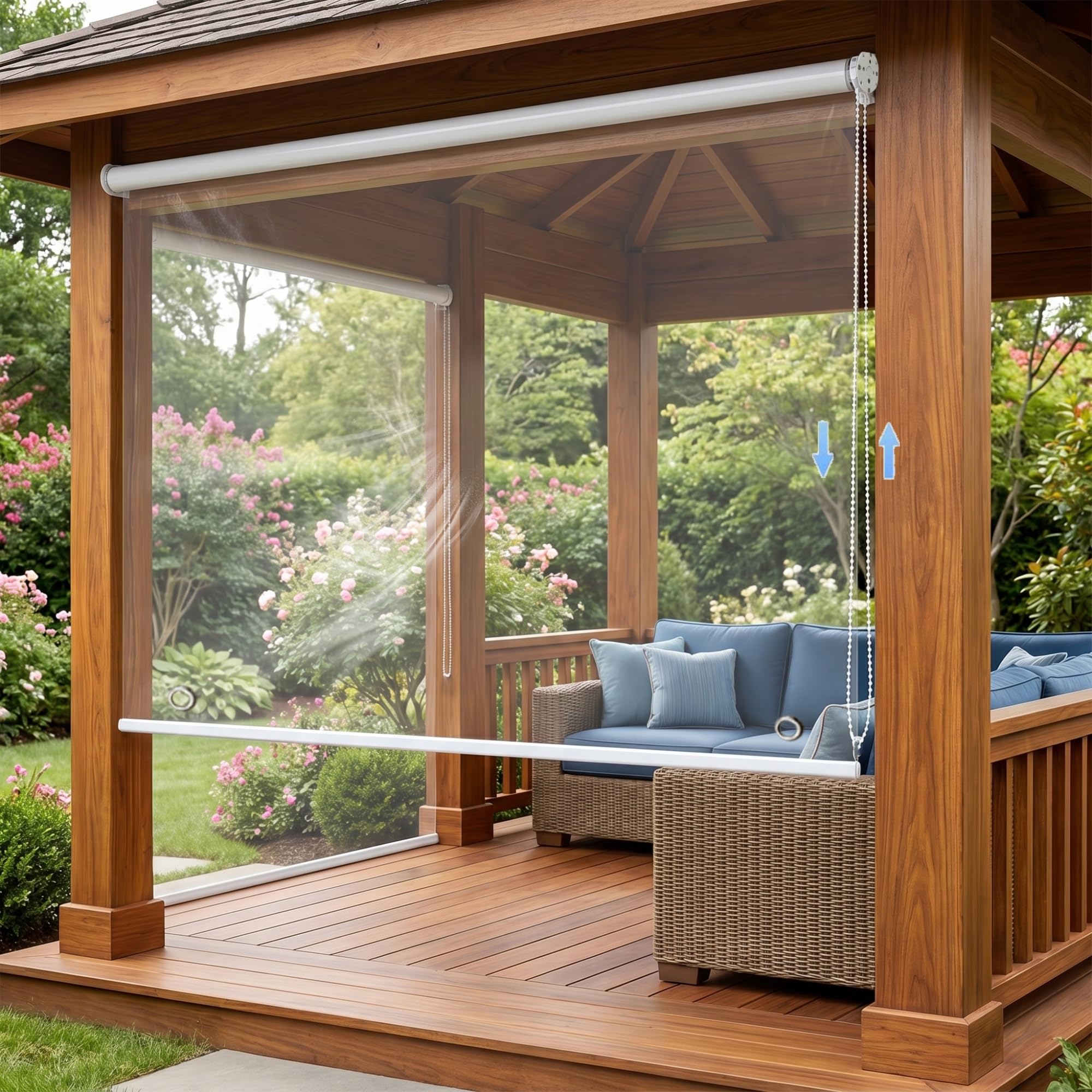 Tapparella Avvolgibile per Giardino Esterno,Tenda a Rullo PVC Impermeabile Trasparente,Antipioggia Isolamento Termico,con Accessori，con occhielli，Personalizzabile(W140*H160cm/W55.11*H62.9in)