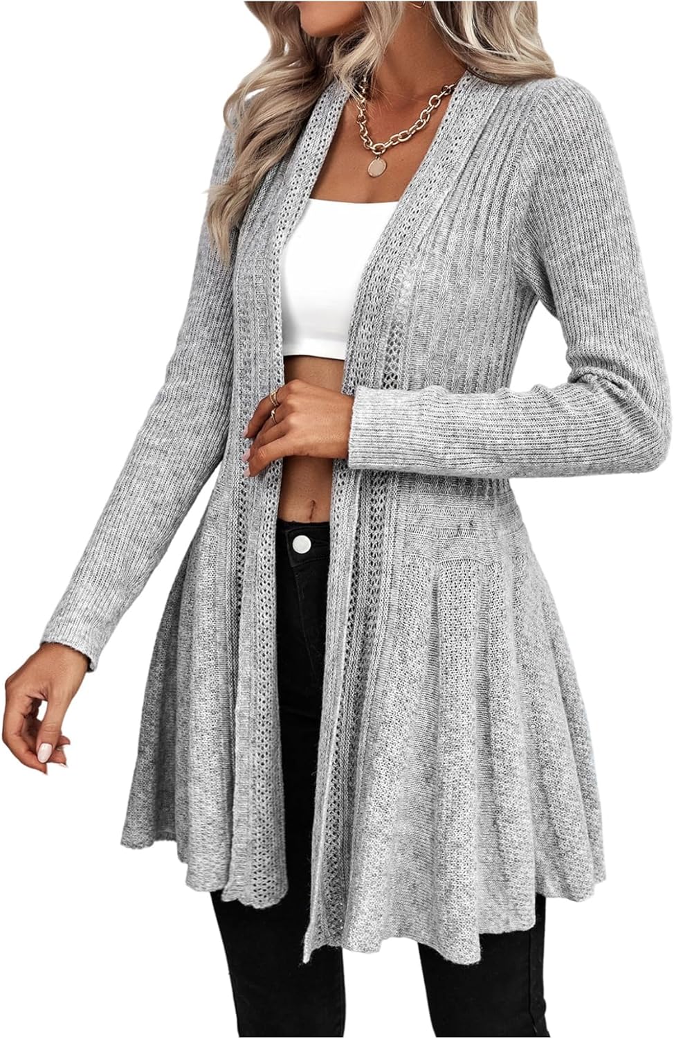 MakeMeChic Women's Cardigan Sweaters Long Sleeve Ruffle Knit Lightweight Spring Cardigans