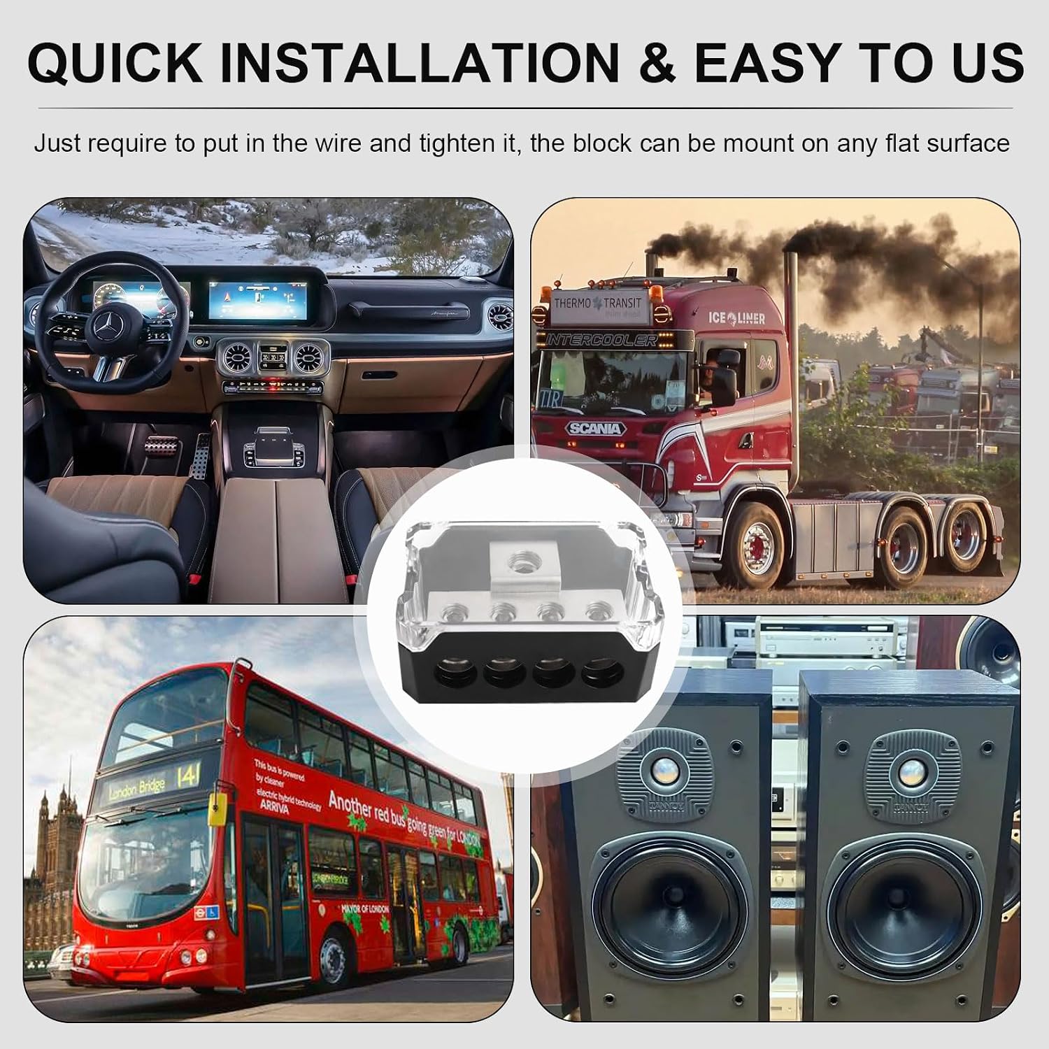 4 Way Power Distribution Block Car Audio Splitter 1x 0 Gauge Input / 3X 4 Gauge Output Ground Distribution Block Amp for Automotive Car Truck Boat Marine, 1PC