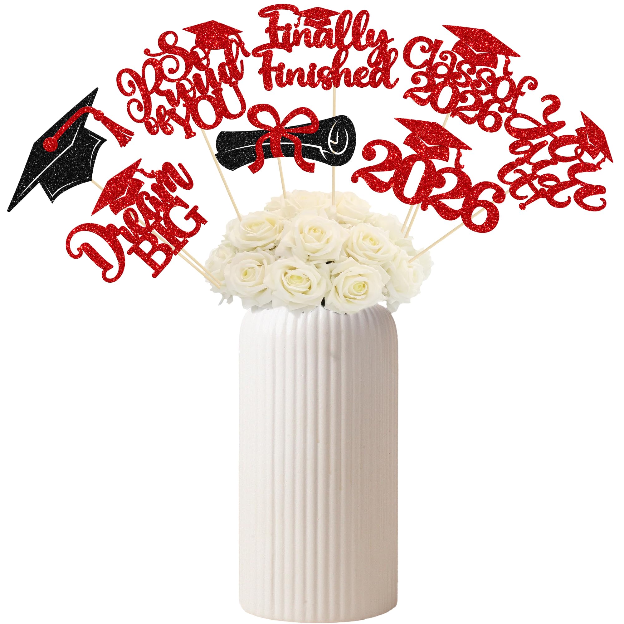 Gyufise 16Pcs Prom 2026 Centerpiece Sticks Class of 2026 Table Flower Centerpieces Sticks Congrats Grad Party Decorations for 2026 Graduation College Prom Party Supplies Red