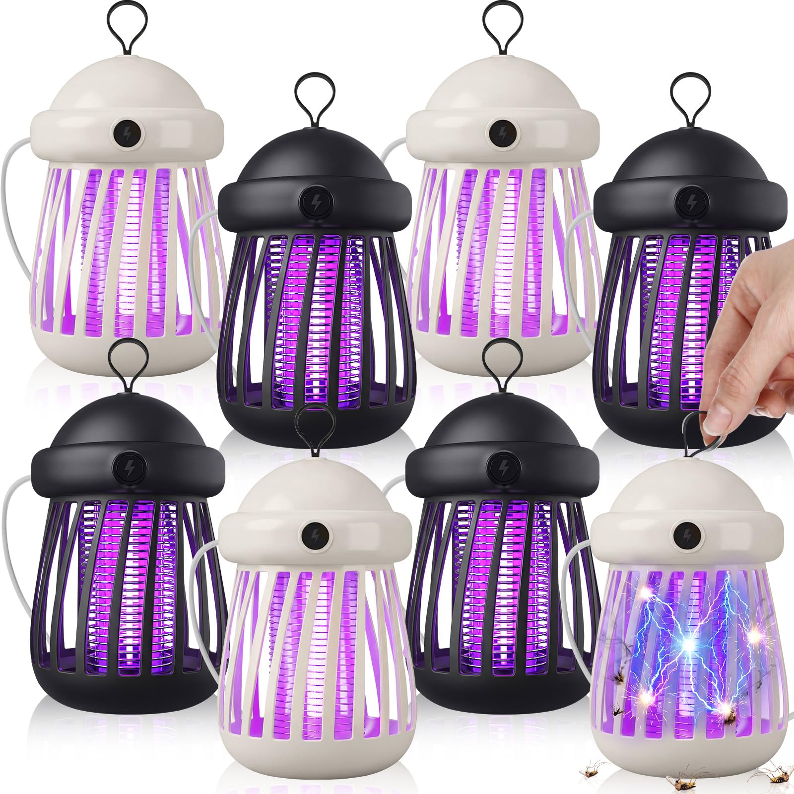 Confezione da 8 trappole anti-insetti alimentata tramite USB, con griglia elettrica da 3000 V e luce notturna, silenziosa per interni, per moscerini, tarme e moscerini della frutta (bianco