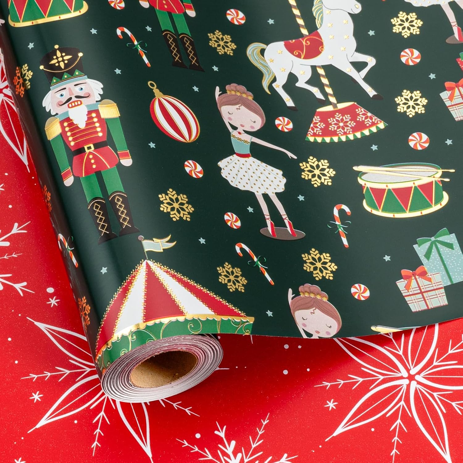 Retrify Christmas Wrapping Paper - Nutcracker Girl Ballet Snowflake Pattern Elegant Green Gift Wrap Paper for Holiday Shower Party Celebration - 17 Inch x 32.8 Feet Mini Roll Green Nutcracker,Ballet 1 Count (Pack of 1)