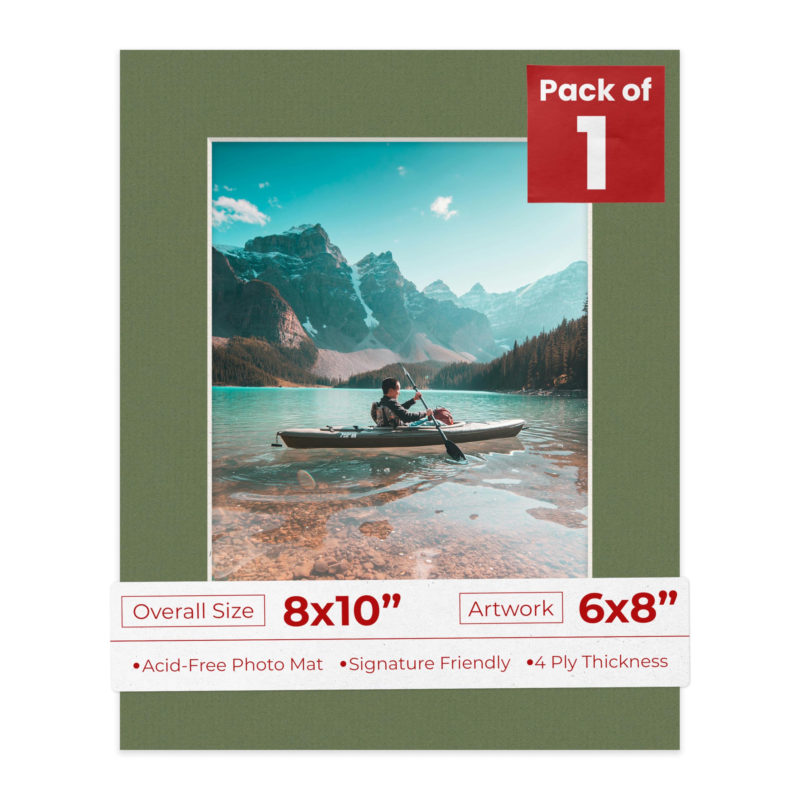 6x8 Mat for 8x10 Frame - Precut Mat Board Acid-Free Dill Green 6x8 Photo Matte Made to Fit a 8x10 Picture Frame, Premium Matboard for Family Photos,