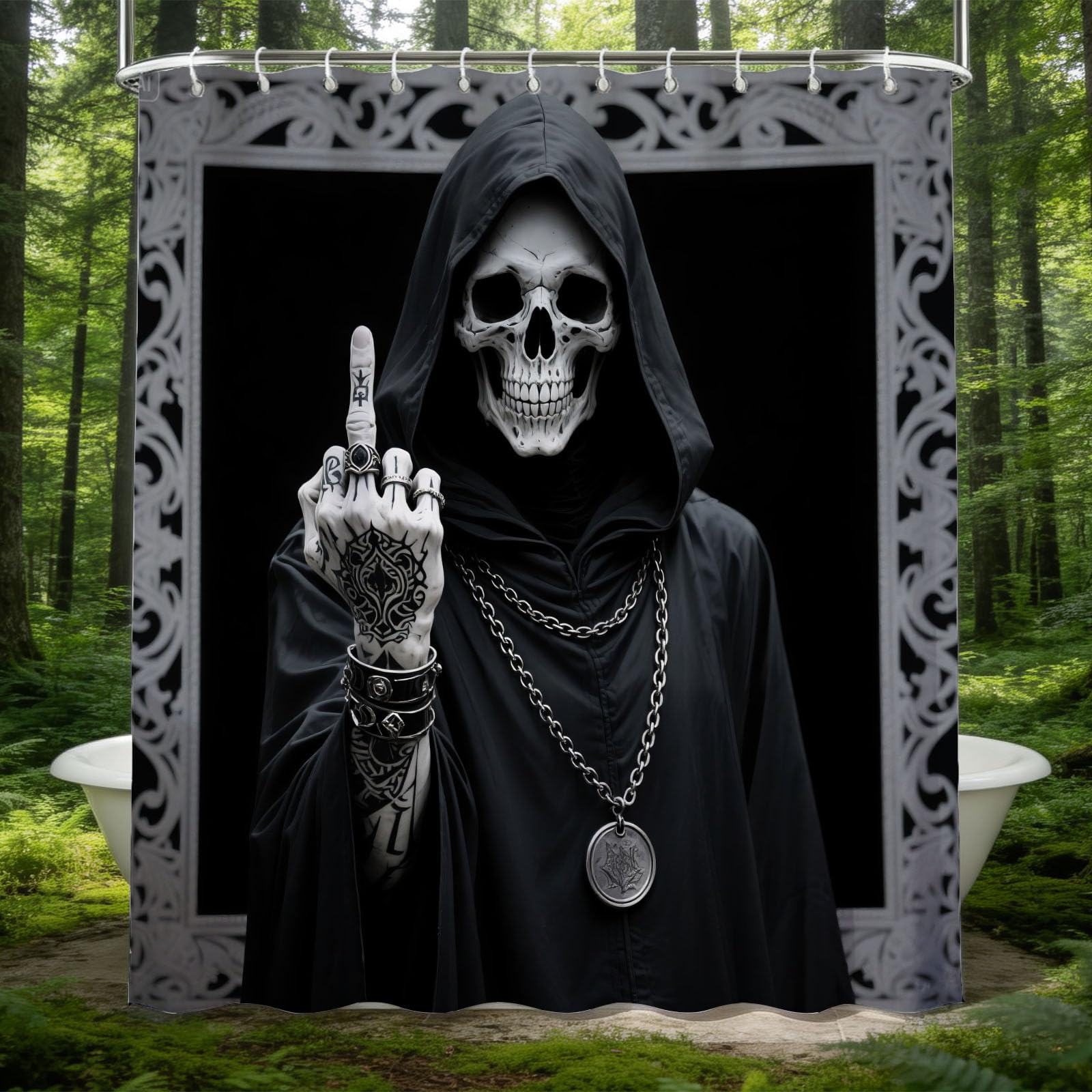 Hongduo 3D Skull Shower Curtain for Stalls Bathtubs Aldult Bathroom Decor Shower Curtain Set Polyester Fabric Waterproof 200x200cm/79X79 Inch with Hooks