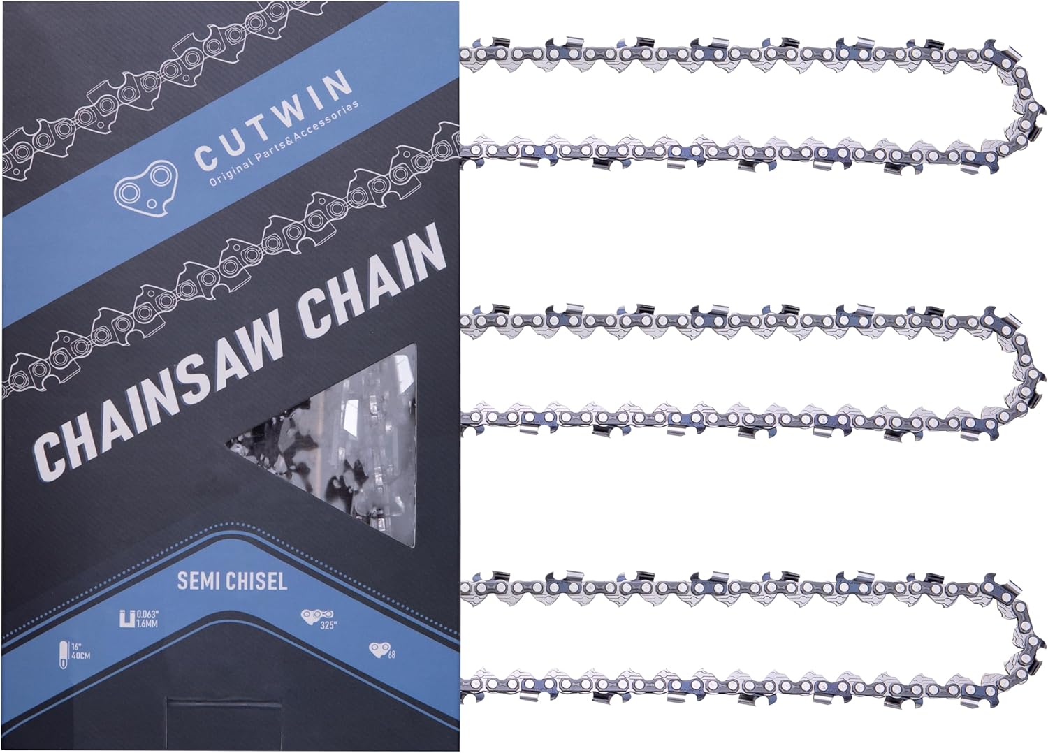 Chainsaw Chain 16Inch .325" Pitch .063" Gauge 68 Drive Links 3Pcs, UL ANSI Approved Replacement Chainsaw Blade Fits 021 025 025 C MS230 230C C-BE MS241 C-M MS250 250C MS251 MS251C, CW-L68