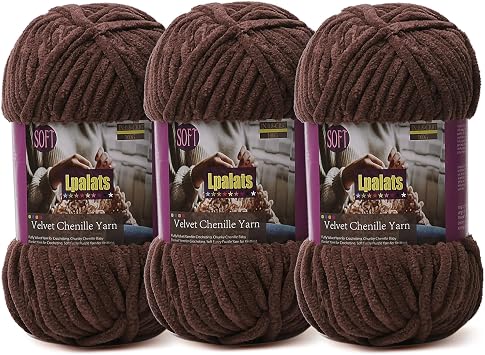 Baby Blanket Yarn for Crocheting Soft - 3 Pack of 100g/3.5oz Chunky Chenille Yarn for Knitting Blankets Amigurumi - Super Bulky Yarns - 261 Yards Thick Plush Yarns 3, Dark Curry