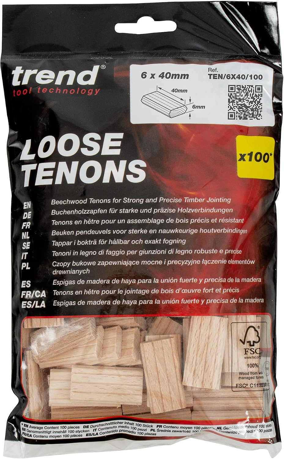 Trend 100pcs Beech Wood Dominos 6 x 40mm for Festool Domino Machine, 1/4 Inch x 1 9/16 Inches Loose Tenons for Woodworking Joinery and Furniture Framing, TEN/6X40/100