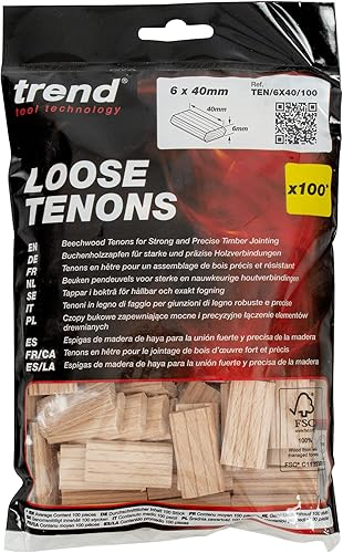 Miniatura 12 de Trend 50 piezas de dominó de madera de haya de 0.394 x 1.969 in para máquina Festool Domino, espigas sueltas de 3/8 pulgadas x 1 31/32 pulgadas