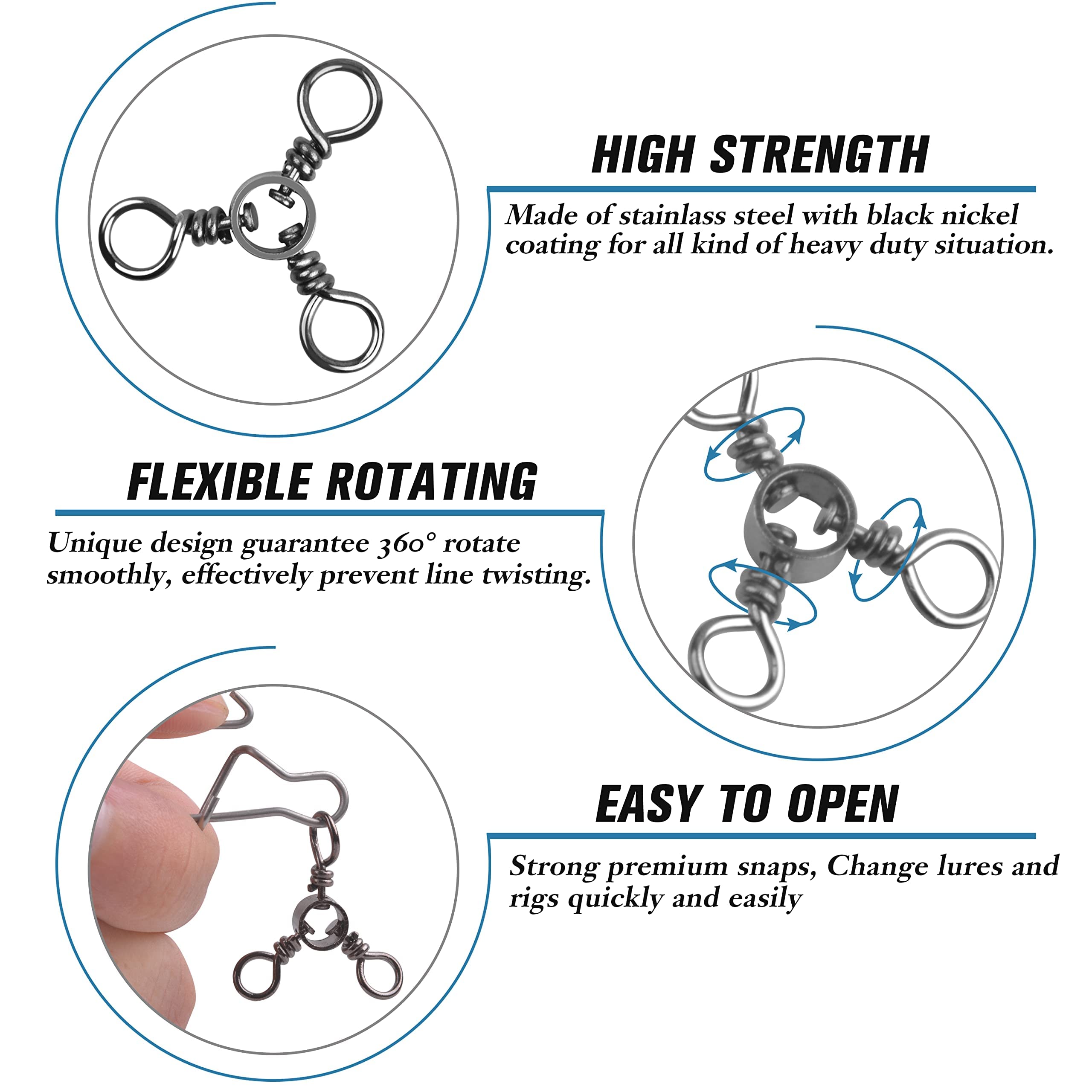 OROOTL 3 Way Snap Swivels Fishing Tackle - Image 2