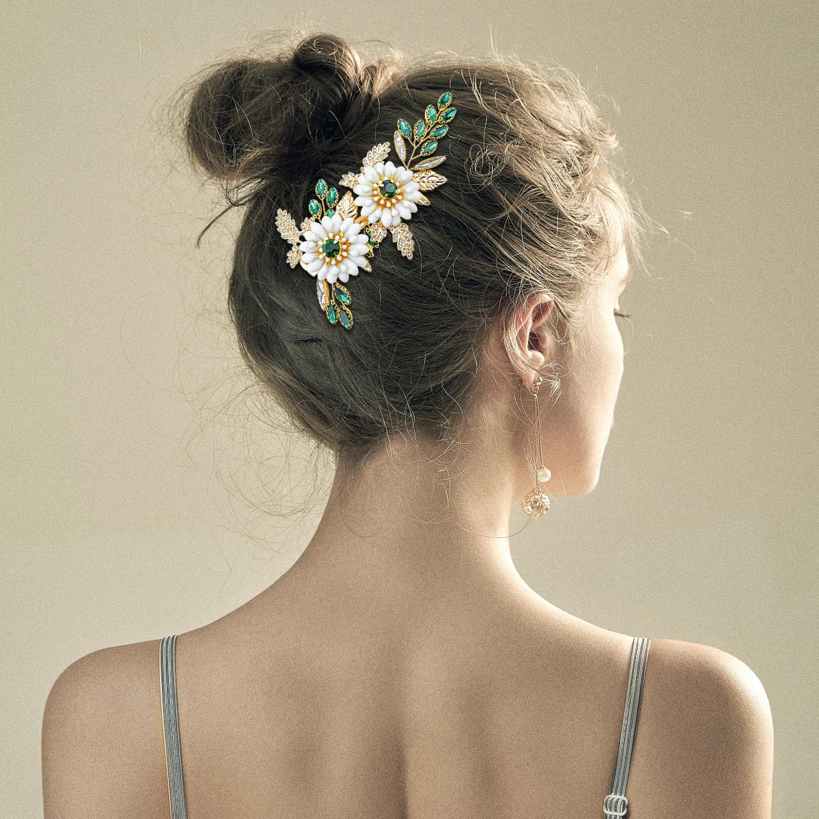 Amazon.com : Green Crystal Bride Wedding Hair Clip Flower  display picture 2