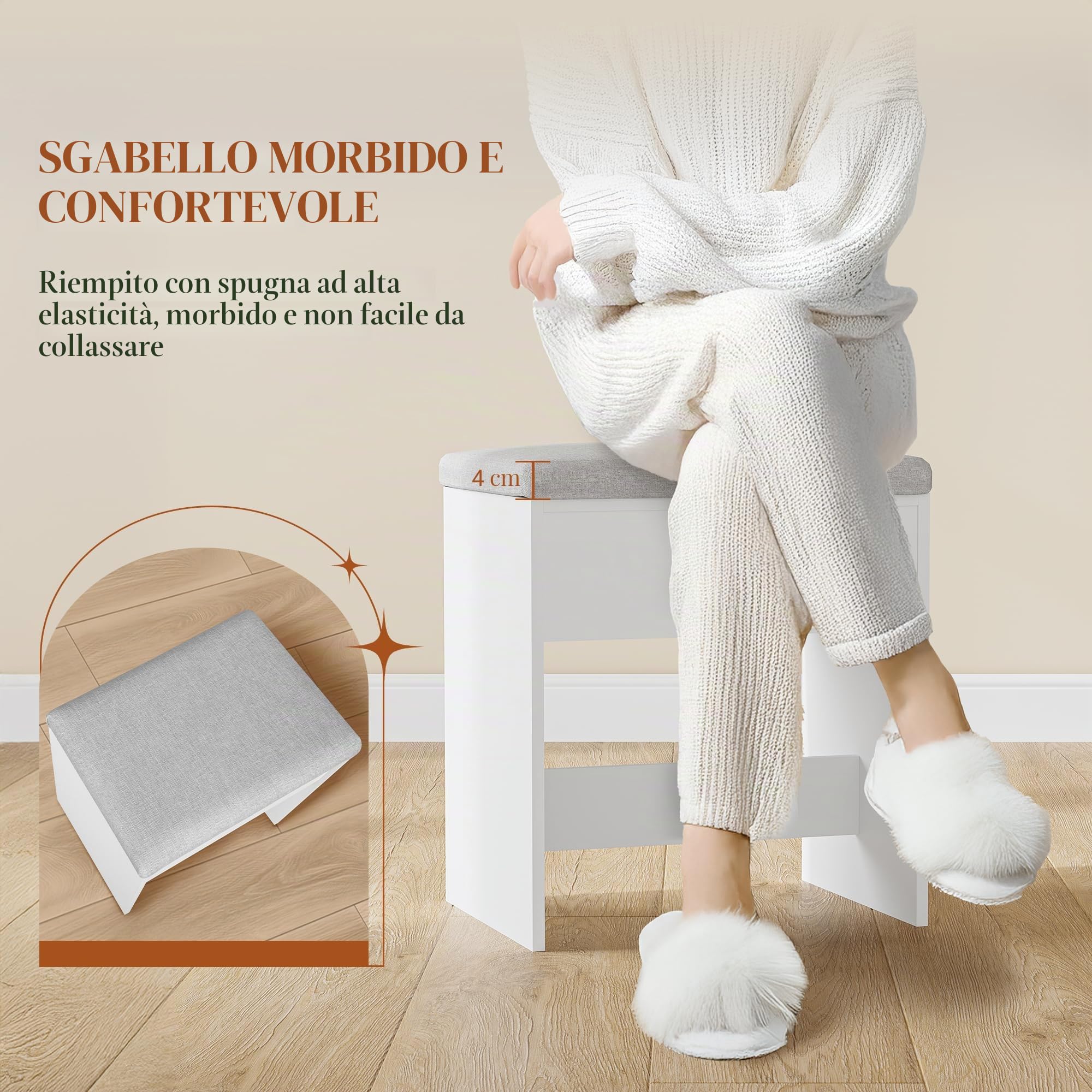 HEXCELEN Toeletta con Sgabello, 40 x 108 x 141 cm, Bianco