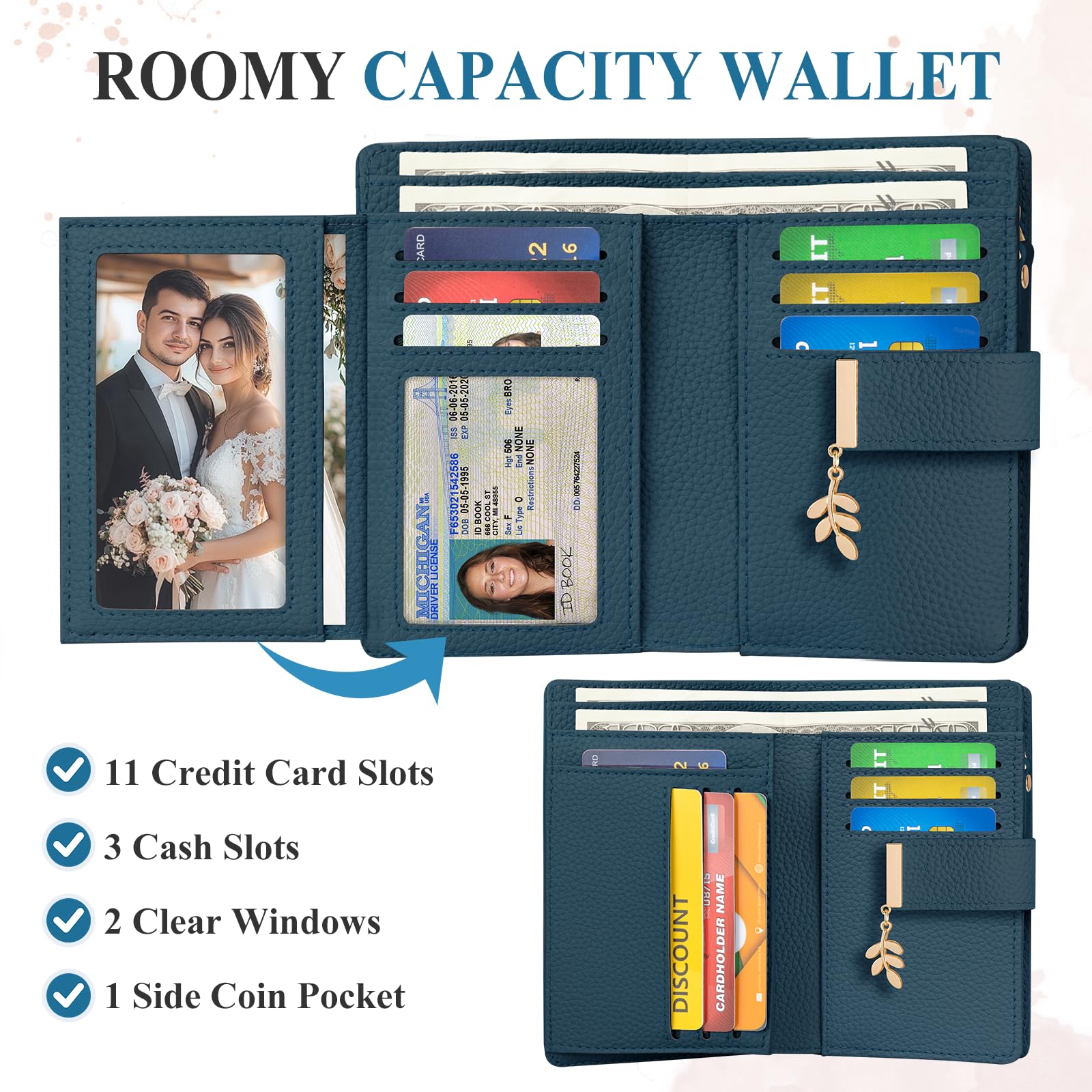 LUROON Portefeuille Femme Cuir, Petit Porte Monnaie Femme RFID Blocage Portefeuille Femme Petit Format avec Grand Compartiment à Monnaie Zippé