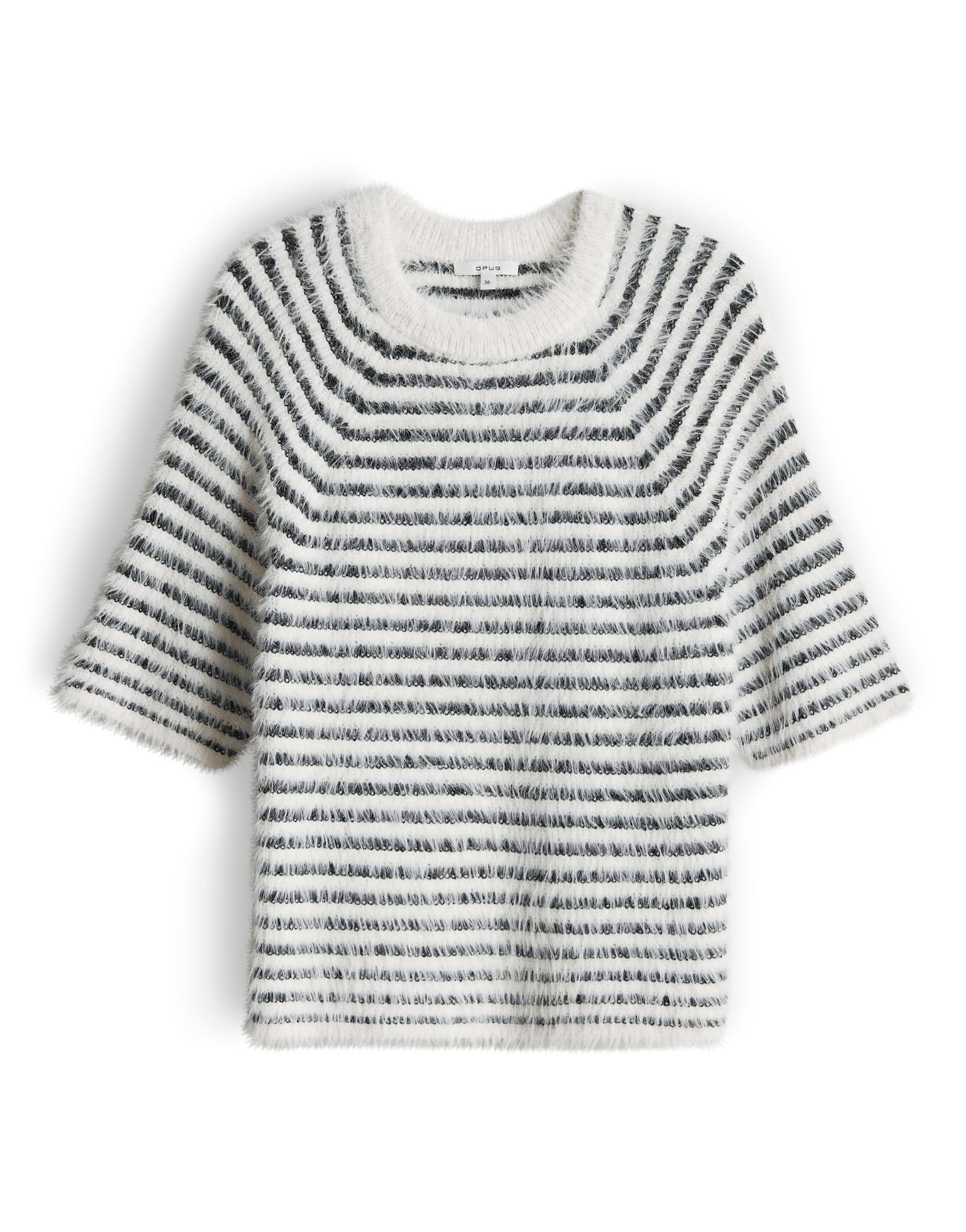 OPUS Damen Pullover | PAIRY Regular Flauschiger Kurzarmstricker mit Streifenmuster