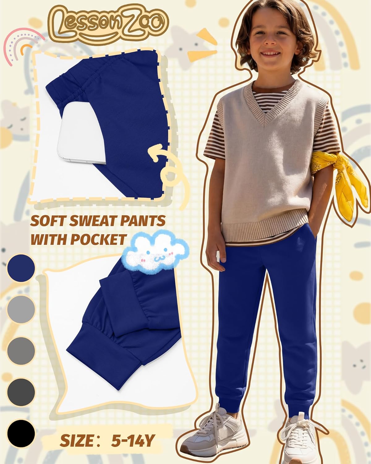 5 Pack Boys Sweatpants Kids Active Jogger Lightweight Youth Athletic Pants Soft Casual Sweat Pants with Pocket