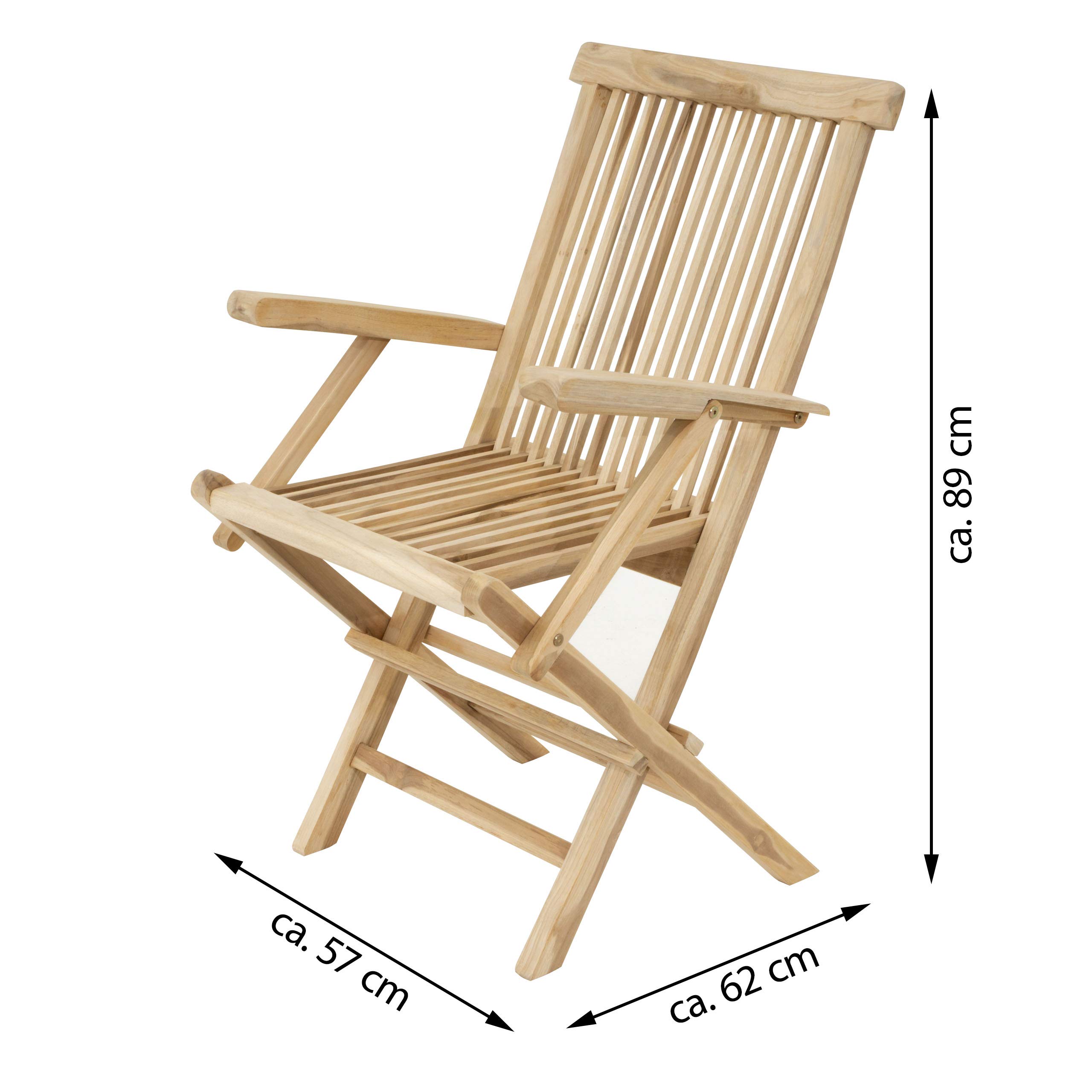 Divero 2er Set Klappstuhl Bergamo, Teak-Holz, unbehandelt - Natur-Braun