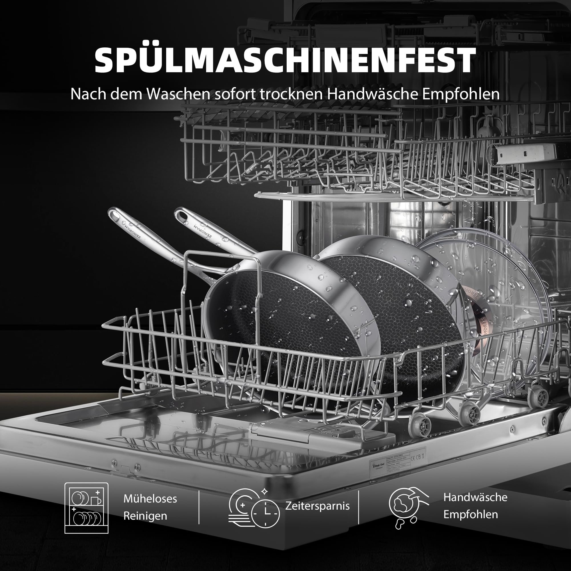 Tiefe Bratpfanne mit Deckel 28cm, Bratpfanne Antihaftbeschichtet, kühl bleibender Griff, spülmaschinenfest, frei von PFAS, PFOA und PTFE, ofenfest bis 260 °C, kompatibel mit allen Herdarten