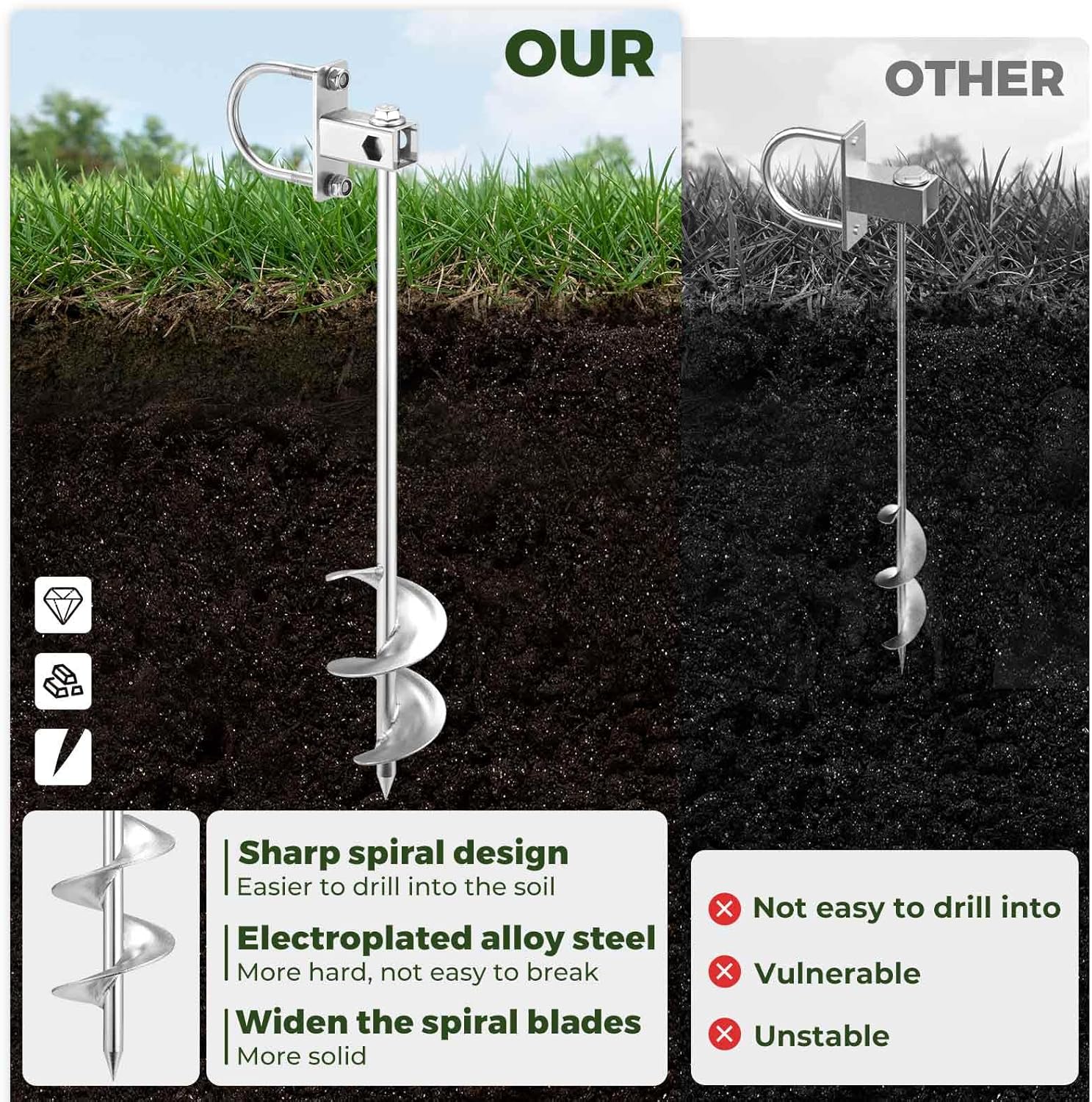 Kingsyard Trampoline Stakes, 18 Total Length Set of 4 Multi-Purpose Ground Anchors Heavy Duty, Fully Welded Mobile Home Anchors, Shed Anchor Kit for Swing Sets, Carports Kingsyard Trampoline Stakes, 18 Total Length Set of 4 Multi-Purpose Ground Anchors Heavy Duty, Fully Welded Mobile Home Anchors, Shed Anchor Kit for Swing Sets, Carports