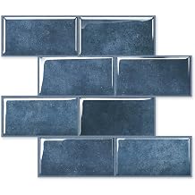 10 Sheets Thicker Peel and Stick Backsplash, Peel and Stick Tiles, Marble Look Wall Tiles Backsplash for Kitchen and Bathroom, Livingroom, 12"x9.8", Blue