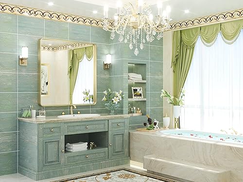 Miniatura 46 de TETOTE Espejo de 60 x 36 pulgadas para baño, espejo de tocador dorado de latón cepillado, espejo de pared grande rectangular con marco de metal Oro