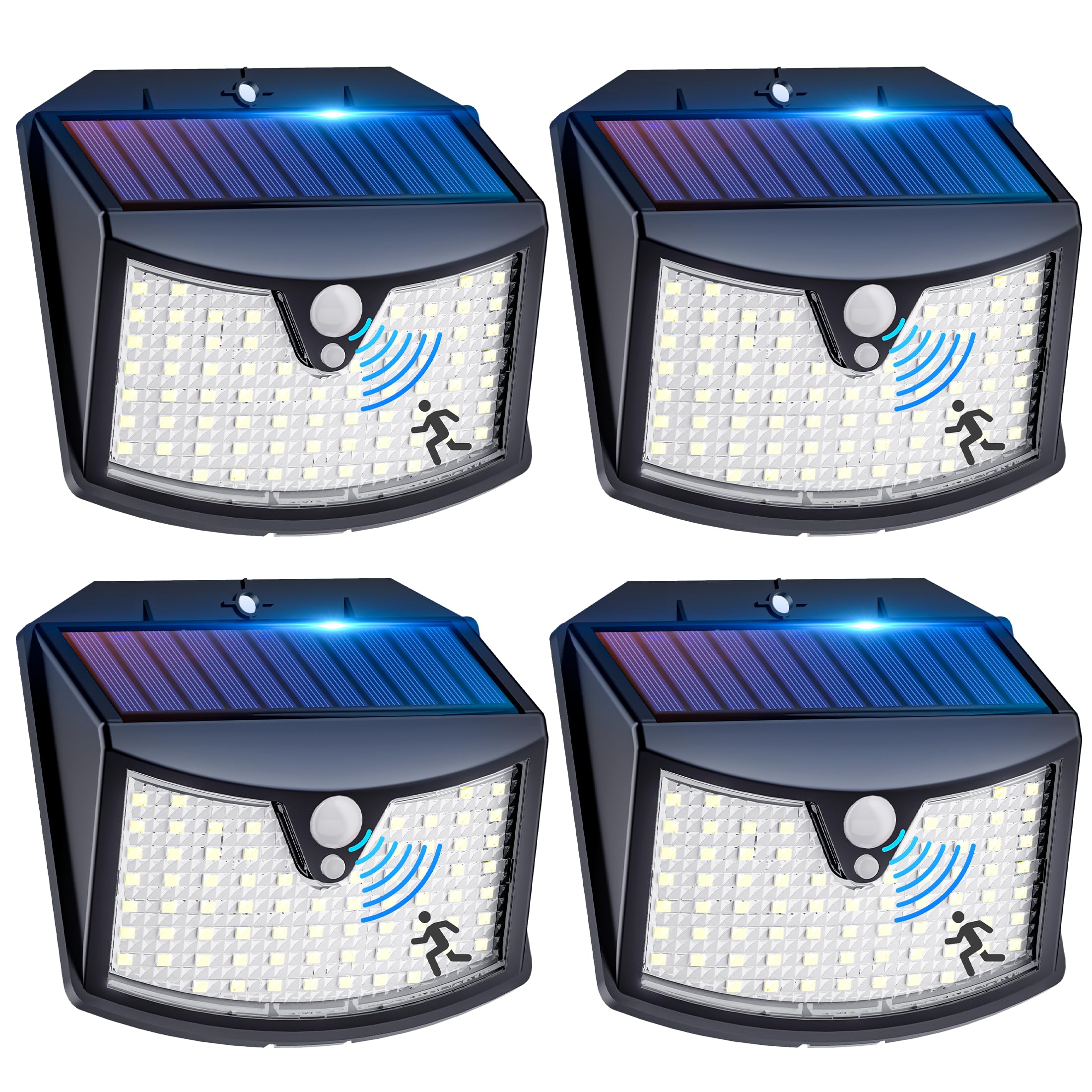 Faretto Led da Esterno Solare【4 Pezzi】, 3 Modos Luci Solari da Giardino con Sensore di Movimento, IP65 Impermeabile Lampade Solari a Led da Esterno per Giardino, Parete, Garage, Davanti alla Porta