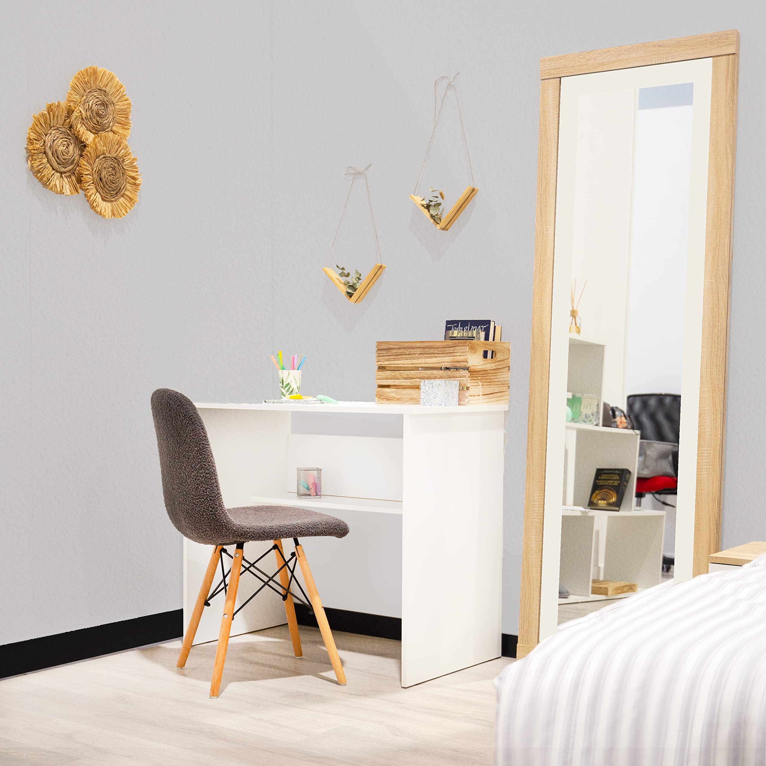 duehome | Mesa Estudio Juvenil con balda Interior, Escritorio Compacto, Mesa PC, Modelo Siku, Acabado en Blanco, Medidas: 90 cm (Largo) x 45,9 cm (Ancho) x 77 cm (Alto)
