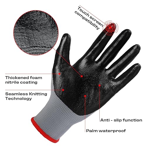 Miniatura 10 de JDL Guantes protectores grandes con revestimiento de nitrilo verde, paquete de 6