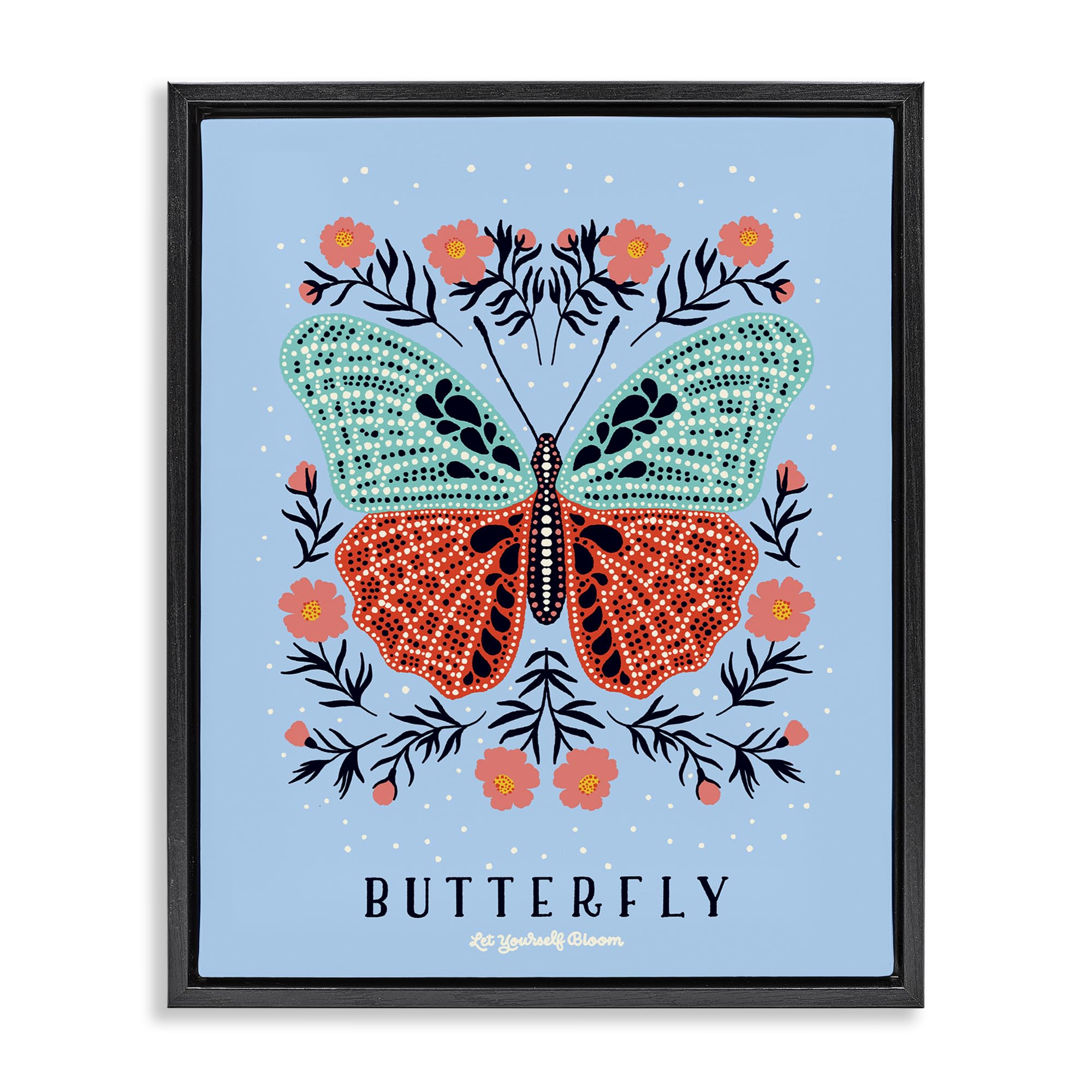 Stupell Industries Jet Black (Matte) 'Butterfly Symmetry On Blue'| Floating Frame Canvas Art