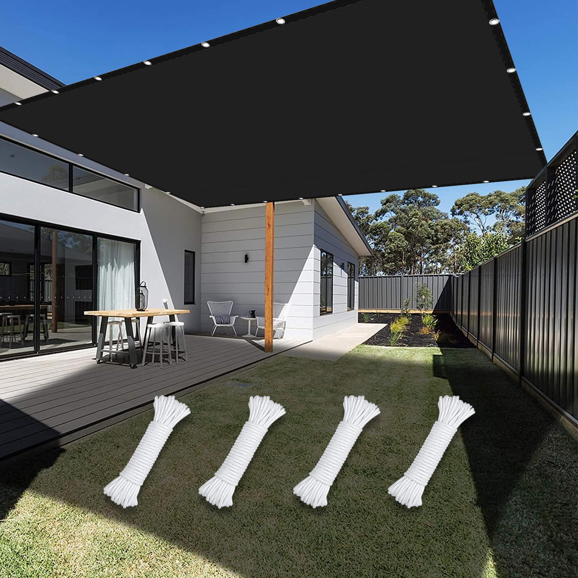 Voile d'ombrage 2.8x9m noir résistant aux UV pour balcon et terrasse