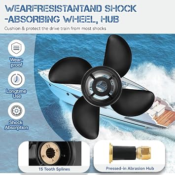 Boat Propeller 13 x 17 4 Blades 48-8M8026590 Aluminium Propeller Compatible fit mercury 40-140HP 2-Stroke & 4-Stroke Motos, 15 Spline Tooth,Hub Kits Included,RH