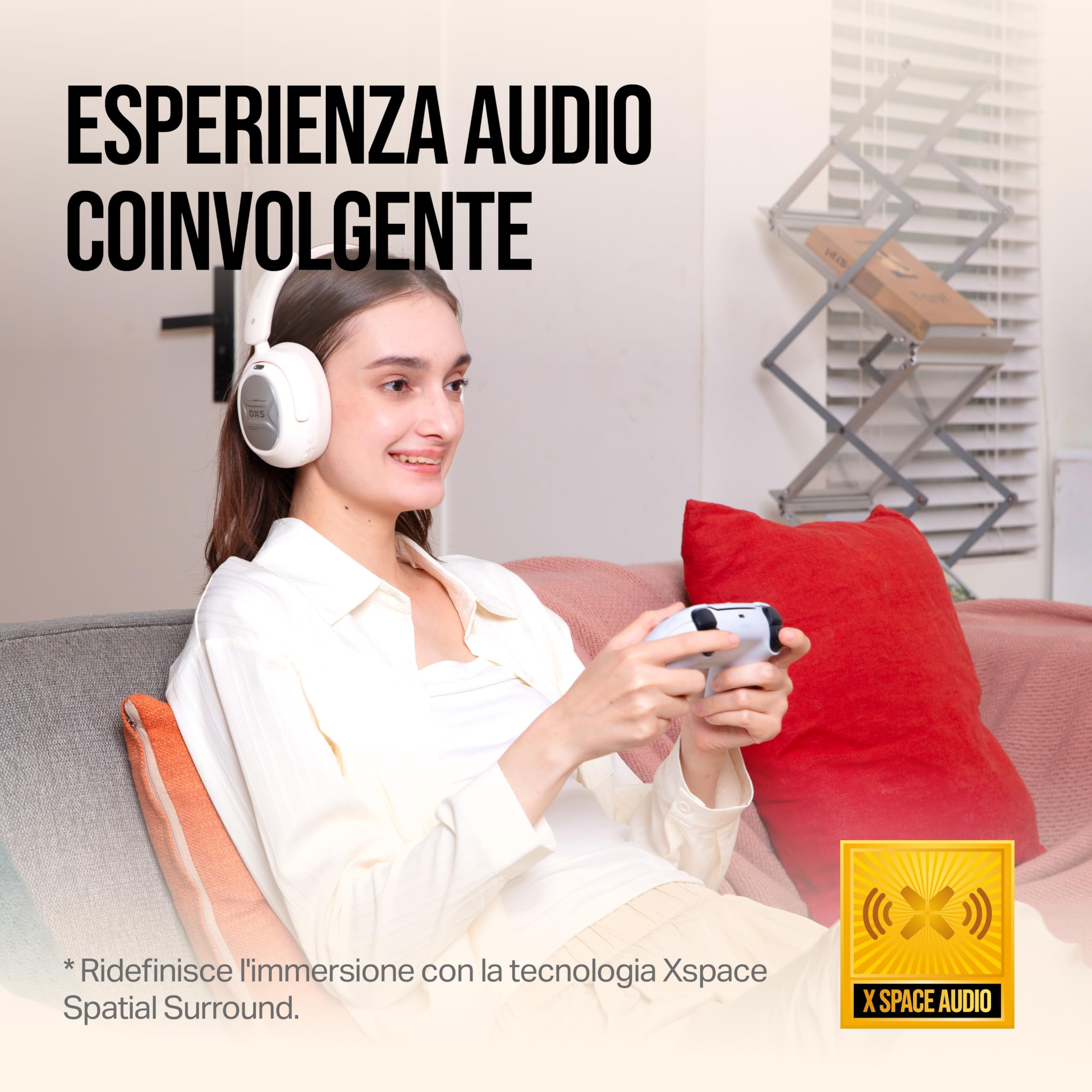 OXS Storm A2 Cuffie da Gioco Wireless, Cancellazione Attiva del Rumore, Bluetooth 5.4 & Bassa Latenza 2,4 GHz, Doppia Modalità EQ, 70 Ore di Batteria, per PC, PS4, PS5, Switch e Cellulare, Bianco