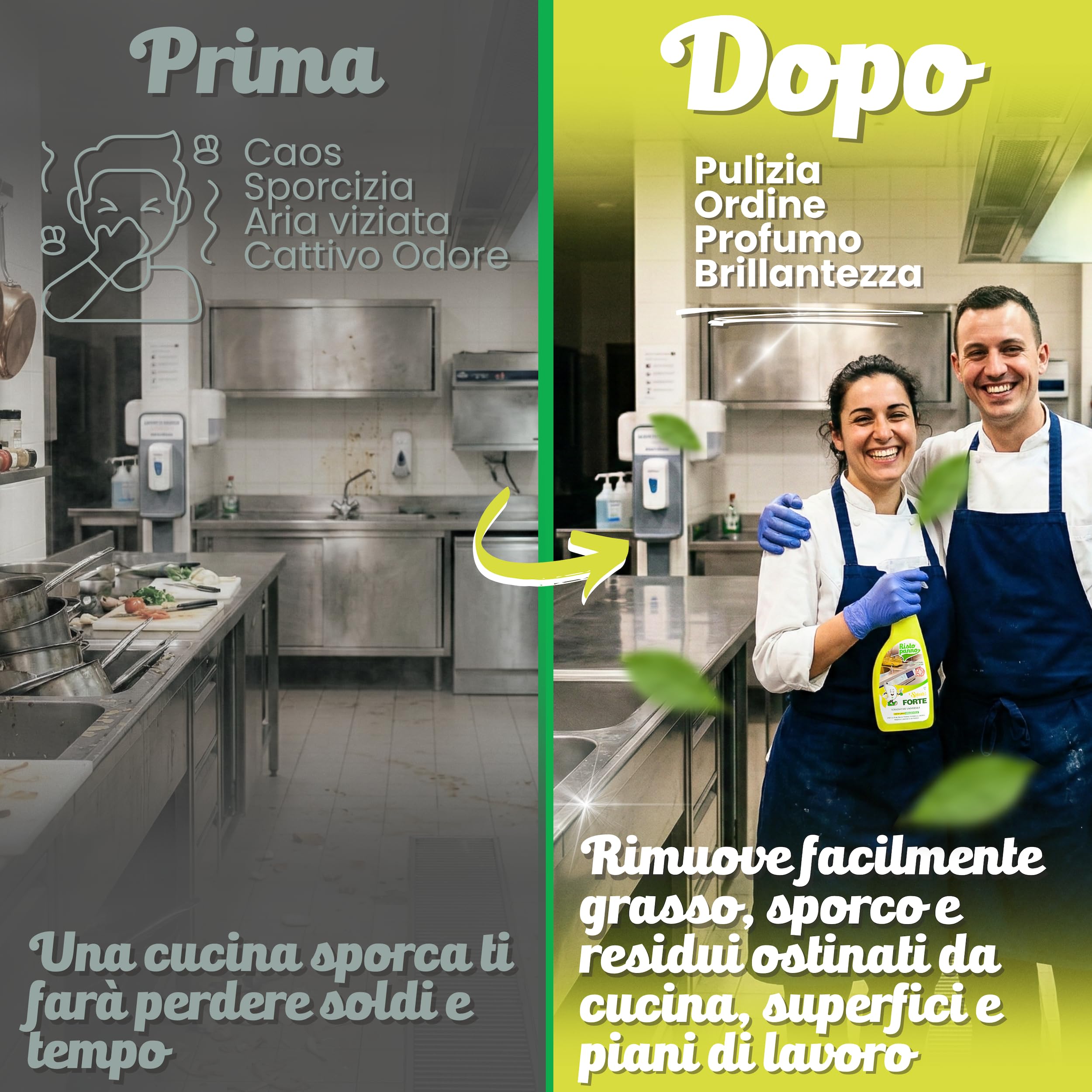 RISTOPANNO 1 x 750ml Sgrassatore Universale Professionale – Pronto all’Uso – Spray Multiuso Superfici Olio e Grasso – per Acciaio, Plastica, Cappe e Fornelli - Prodotti Pulizia - SPLASH FORTE