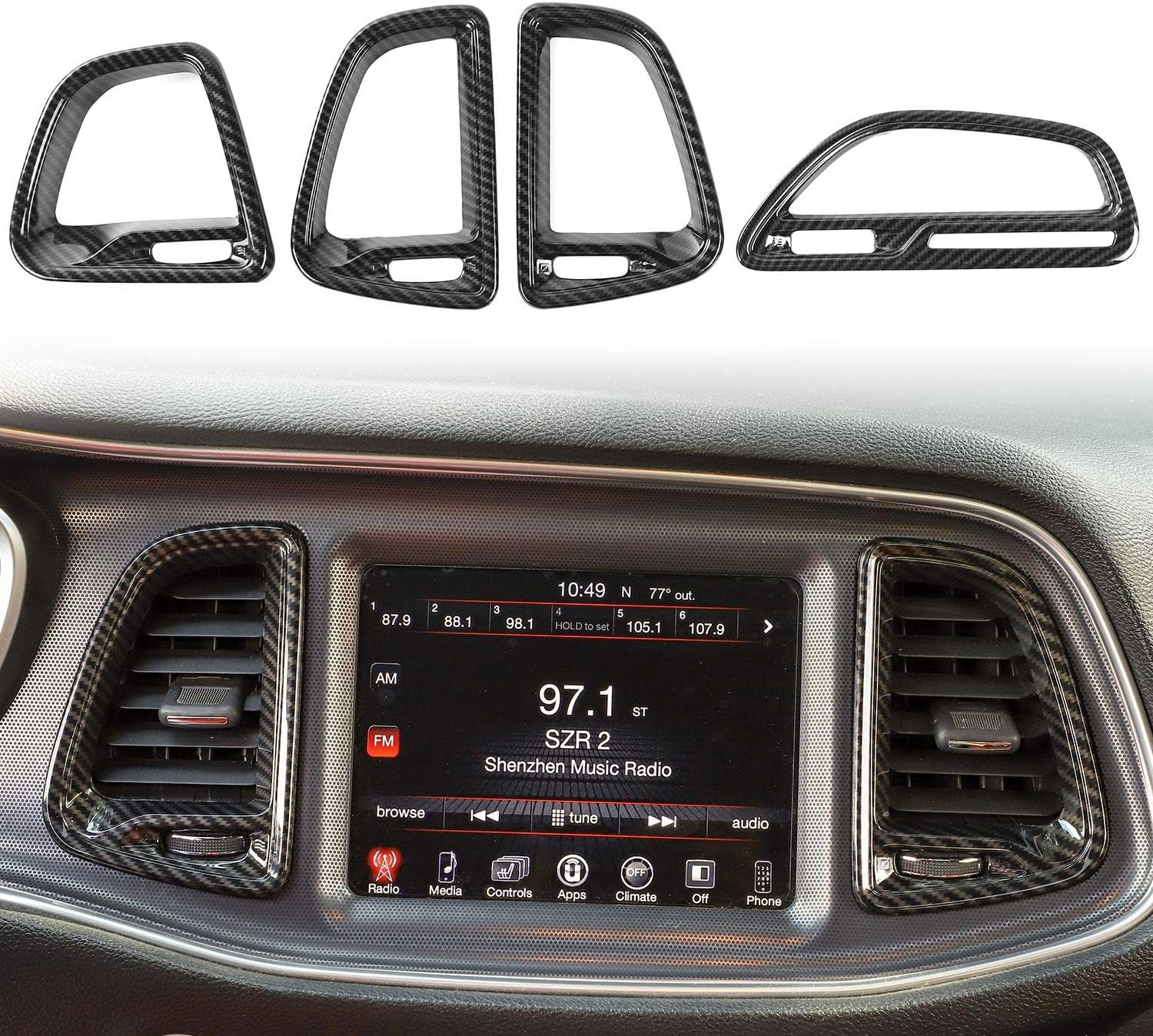 Voodonala for Challenger ABS Carbon Fiber Center Consoles AC Outlet Vent Cover Trim for 2015-2026+ Dodge Challenger Interior Accessories, 4pcs