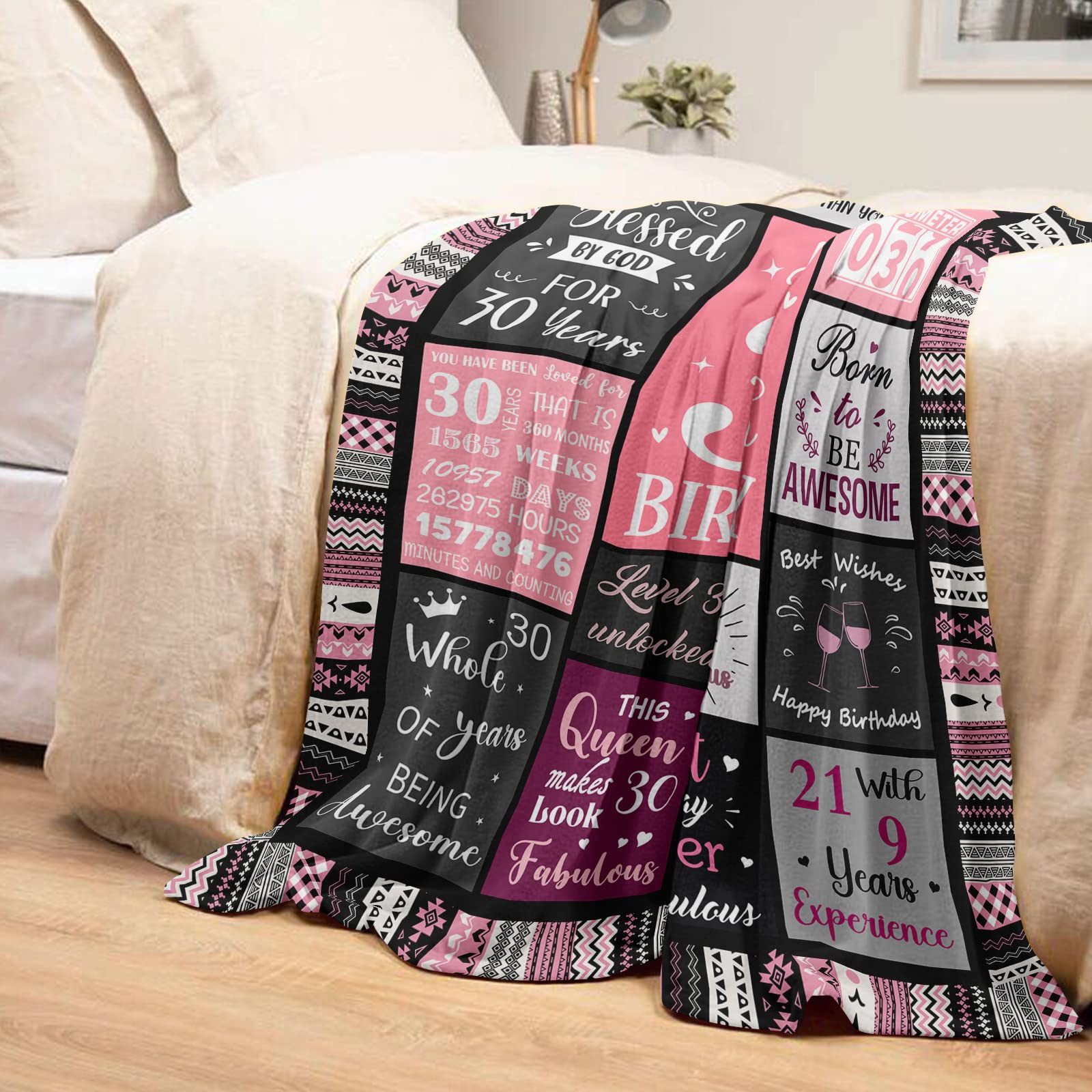 Yesbird Regalo de 30 cumpleaños para ella, decoraciones de cumpleaños número 30 para mujeres, regalos de feliz cumpleaños 30 para mujeres, regalo de cumpleaños de 30 años, manta decorativa de
