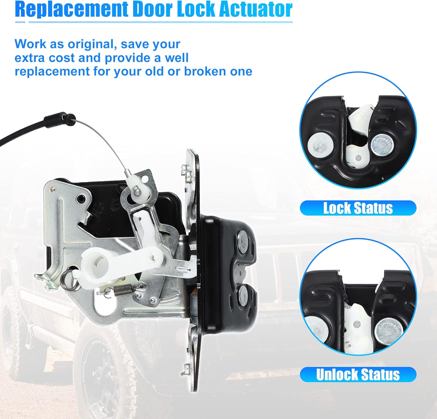 X AUTOHAUX Trunk Latch Lock Actuator for Jeep Grand Cherokee for Dodge Durango with Cable Rod Remote Trunk Tailgate Door Latch Lock Actuator Motor Rear Trunk Lid Lock Latch Actuator 4589131AA
