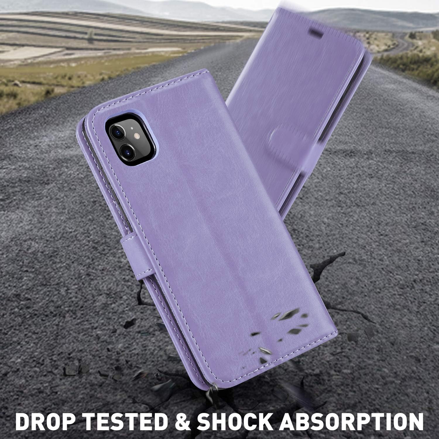 🔥 iPhone 11 Wallet Case,6.1-inch,MONASAY [Glass Screen Protector Included][RFID Blocking] Flip Folio Leather Cell Phone Cover with Credit Card Holder for Apple iPhone 11