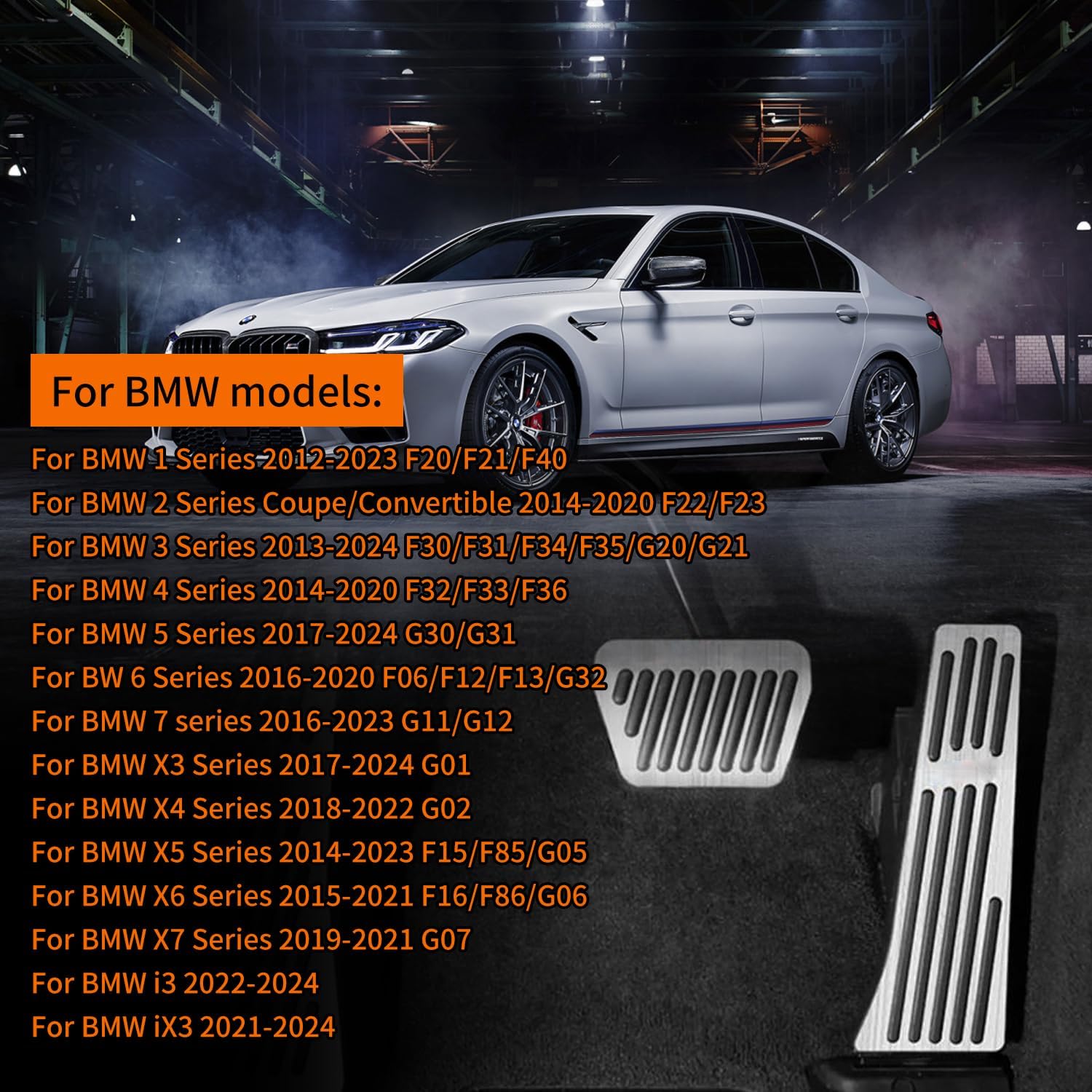 2PCS Anti-Slip No Drilling Aluminum Brake Gas Pedal Pad Cover,Compatible with BMW Series X3 X4 X5 X6 X7,F20 F21 F22 F23 G30G31 F30F31 G20 G21 F12 G32 G11 G12 F25 G01 F26 G02 F15 G05 G07(Silver)