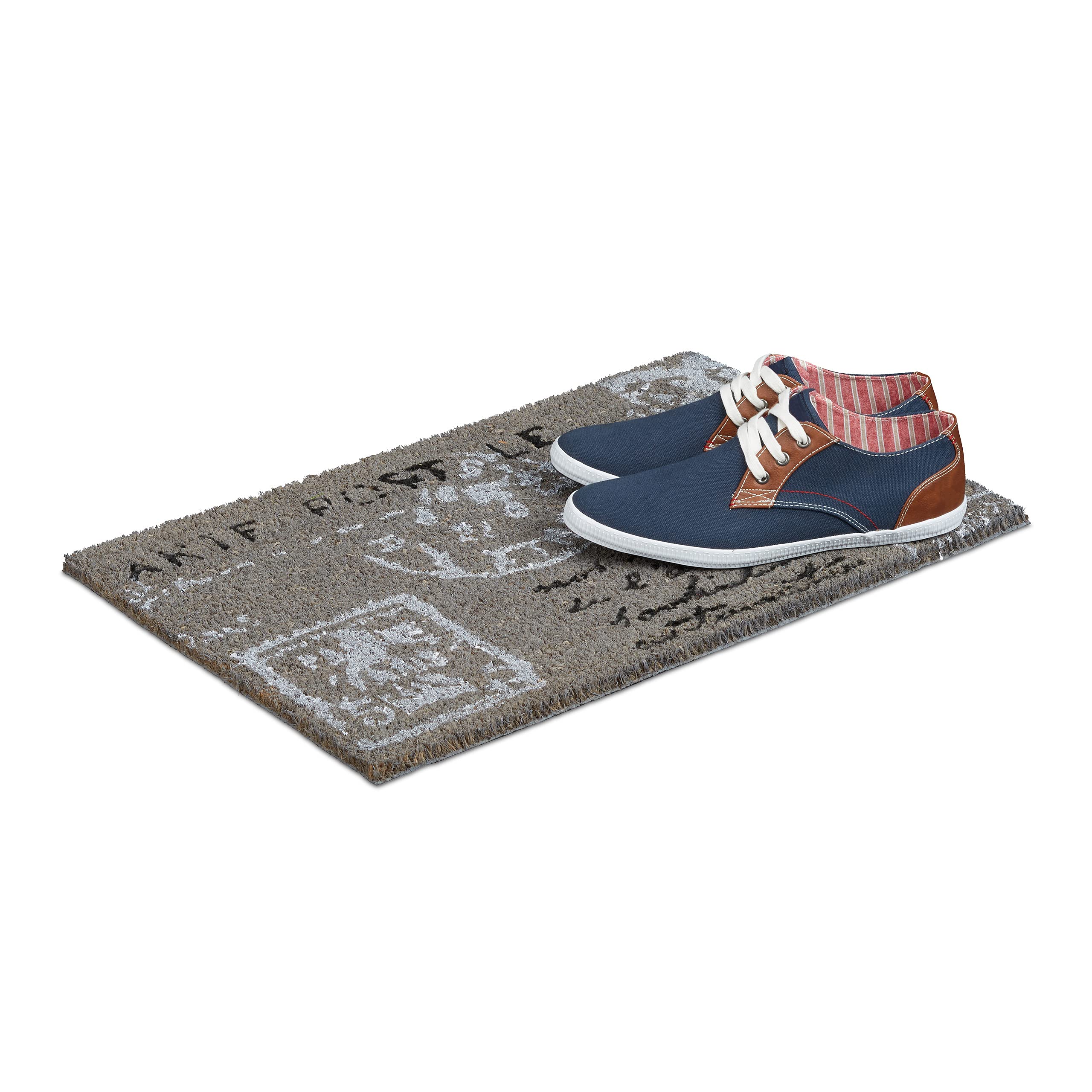 Relaxdays Zerbino da Ingresso in Cocco e Gomma, Tappetino Antiscivolo per Interni e Esterni, 40x60 cm, Naturale Nero