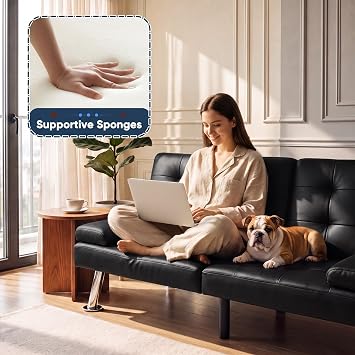 Furmax Leather Futon Sofa Bed, Adjustable Futon Couch for Living Room