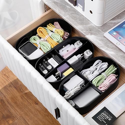 Miniatura 5 de Yesesion Organizador grande de almacenamiento de cables con tapa, caja de plástico con 20 bridas de alambre para cajón de escritorio, suministros