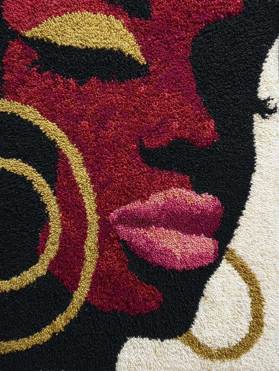 DIY Latch Hook Rug Kit African Woman Lips Dark Color Backgorund Easy for Beginners Crochet Yarn Hook and Latch Tapestry Mat Cushion Craft Set for Home Decor 40x60cm-3