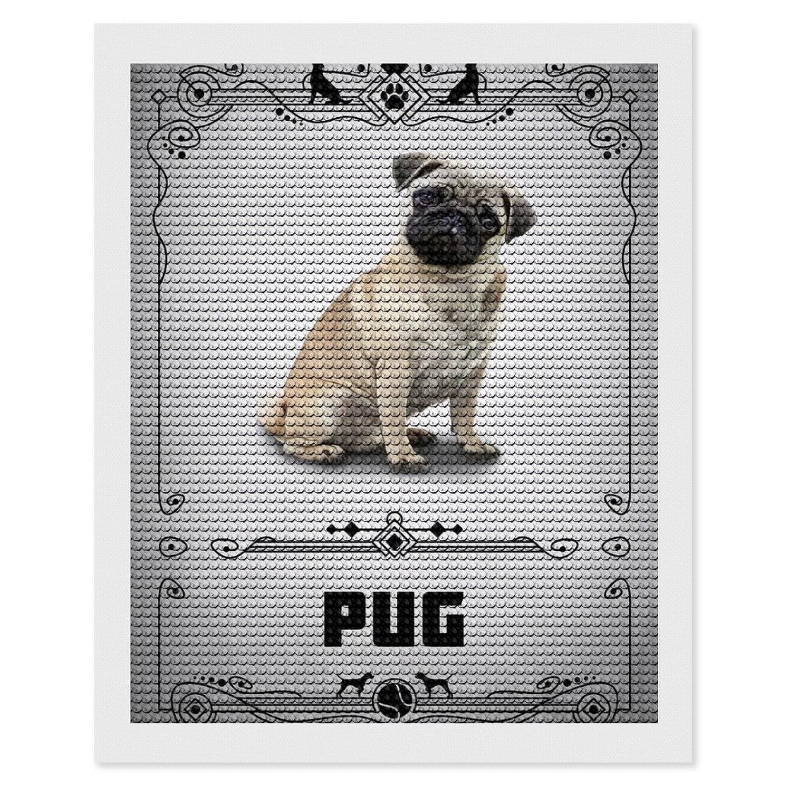 Junmoney Pug Diamond Painting Canvas Set 16"x20", for Adults, Bedroom Decor, Good for Quiet Evenings, Festive Craft Gift