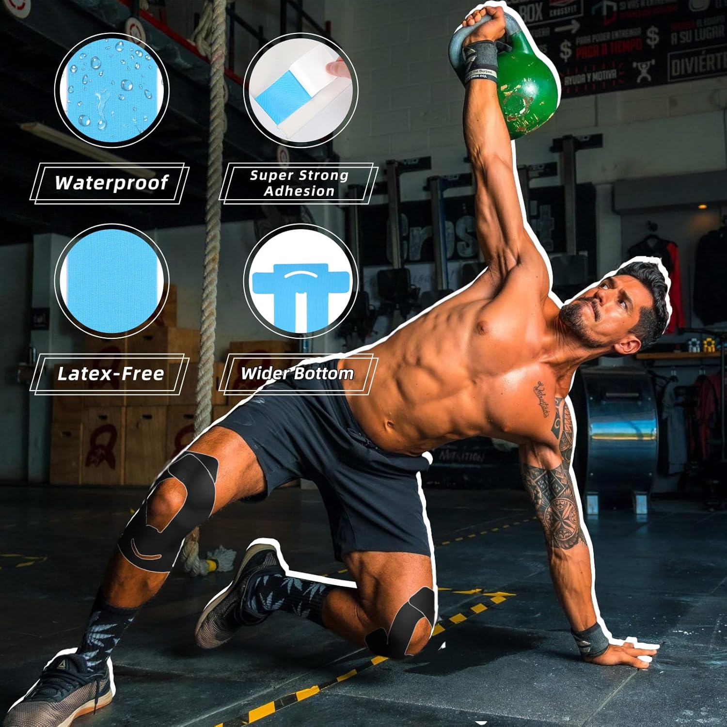 12 Pcs Precut Kinesiology Tape for Knees, Waterproof Athletic Tape for Knee Pain Relief Pre Cut, Original Cotton Sports Tape, Durable Long-Lasting Support Knee Tape - Image 5