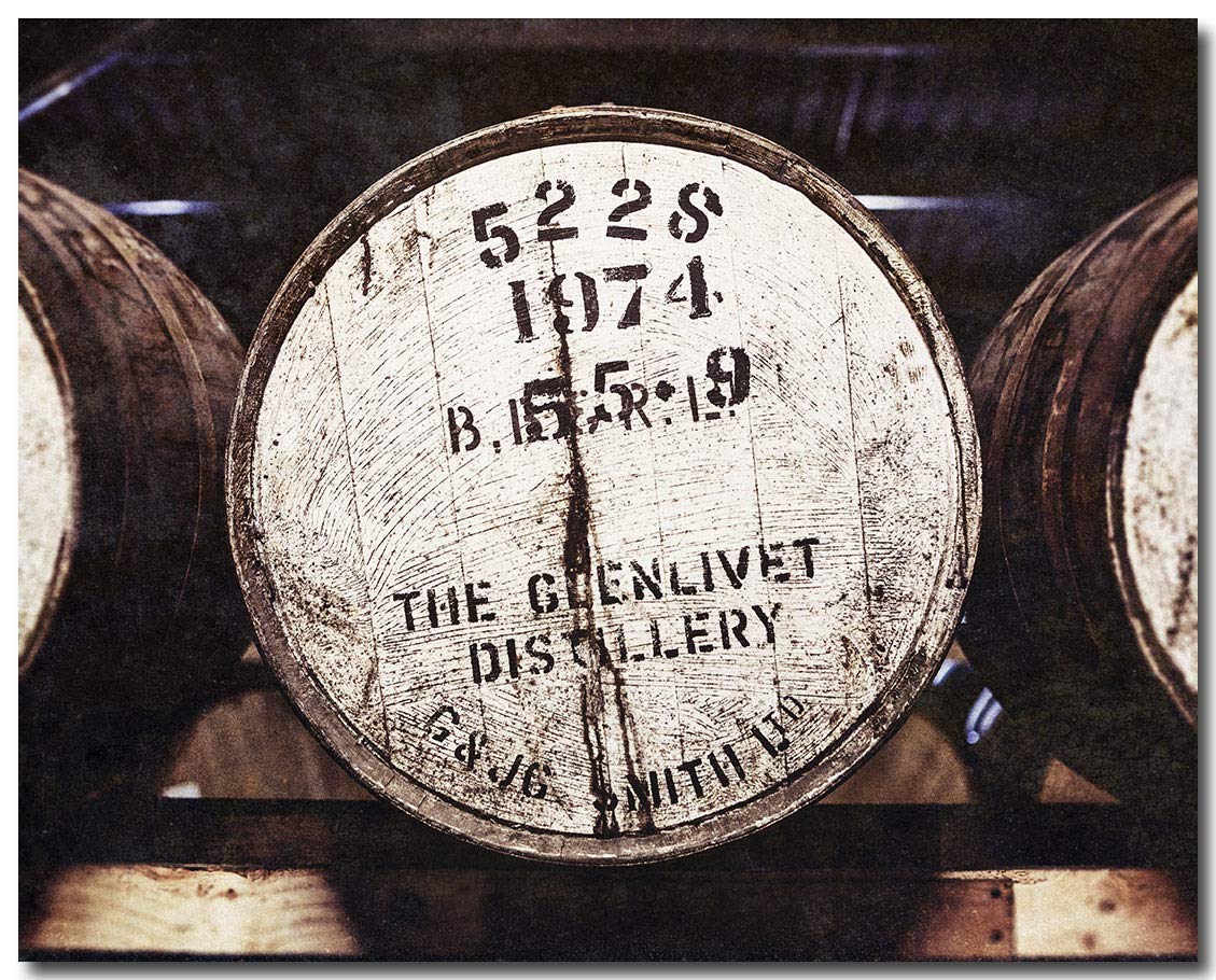 8x10" Unframed Scotland Whiskey Barrel Print for Bar or Kitchen Wall Decor - 1974 Glenlivet Distillery - Not Framed