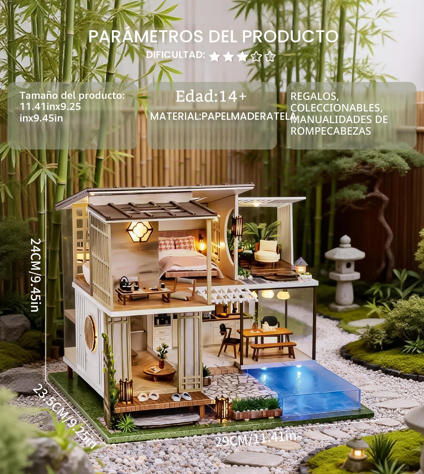 Kit de casa en miniatura con muebles hechos a mano, cubierta antipolvo y caja de música, 1:24, idea creativa para adultos, regalo para amigos